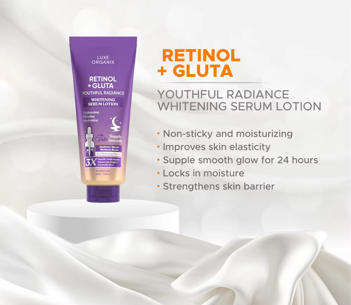 Luxe Organix Retinol + Gluta Youthful Radiance Whitening Serum Lotion 350ml
