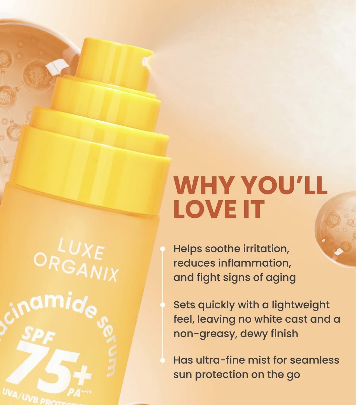 ON HAND! Luxe Organix Niacinamide Serum SPF 75+ PA++++ Facial UV Mist 80ml