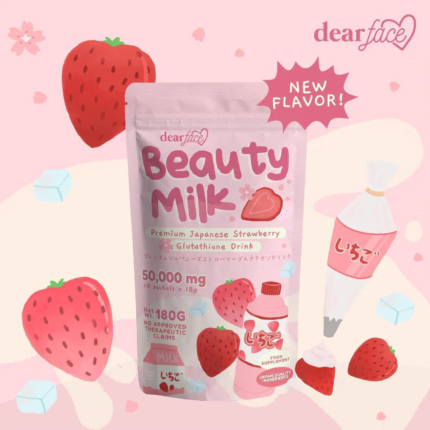 READY TO SHIP! Dear Face Beauty Milk Premium Collagen Milk 1pack STRAWBERRY ( 10 sachet ) FREE SHIPPING