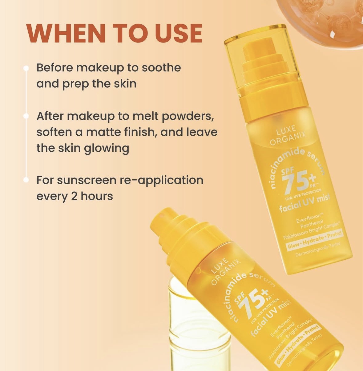 ON HAND! Luxe Organix Niacinamide Serum SPF 75+ PA++++ Facial UV Mist 80ml